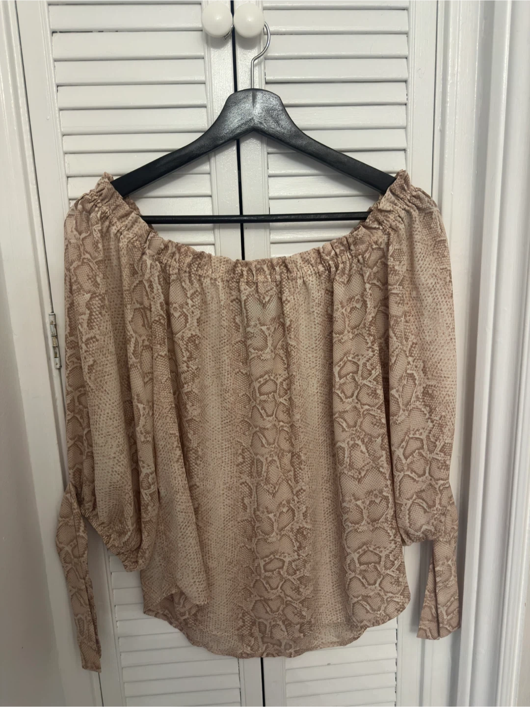 BCBGMaxAzria Snake Print Off-the-Shoulder Blouse