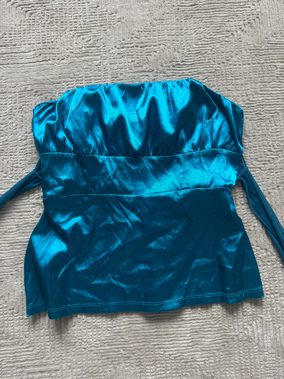 y2k Le Château turquoise strapless ruched top with tie waist