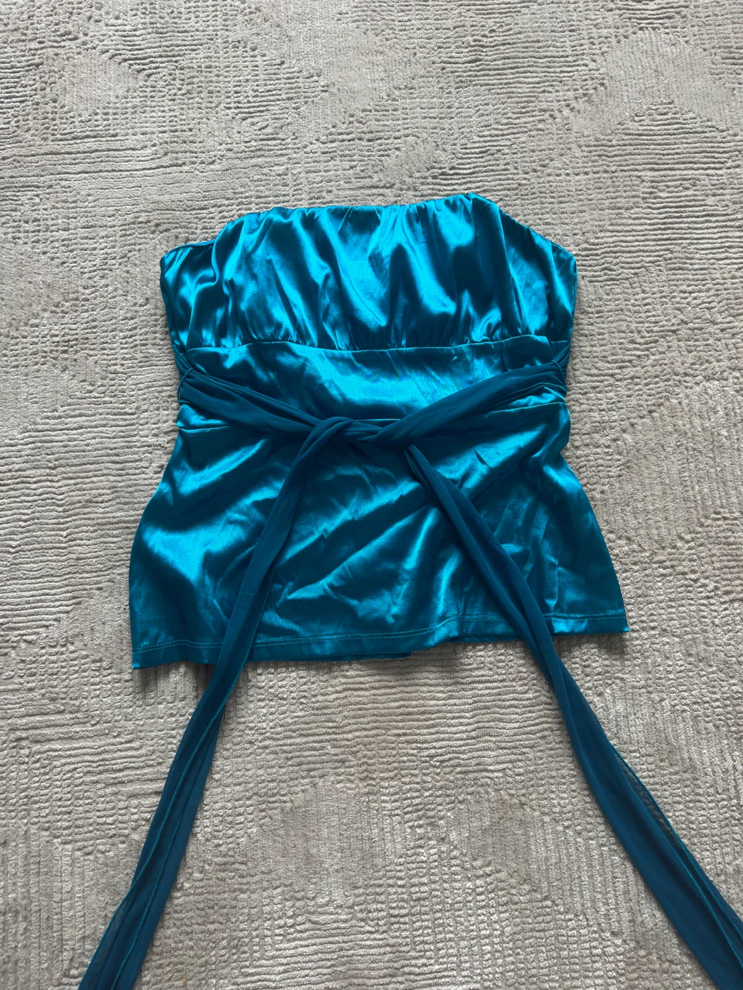 y2k Le Château turquoise strapless ruched top with tie waist - photo 2