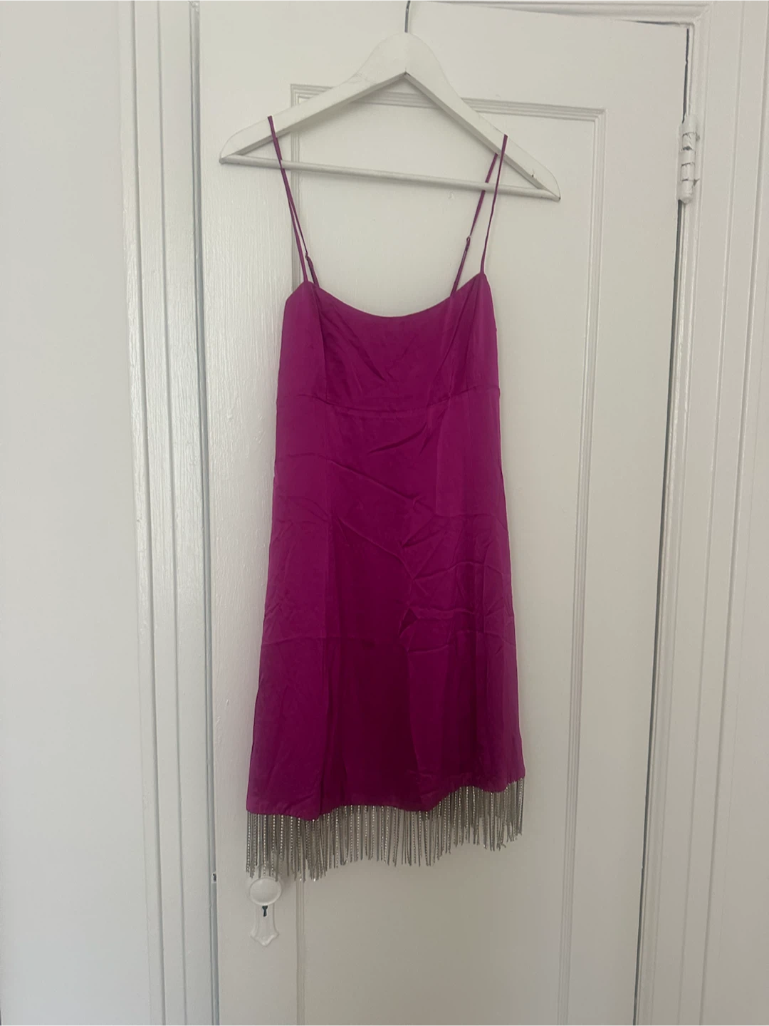 100% Silk Strap Mini Dress with Fringe