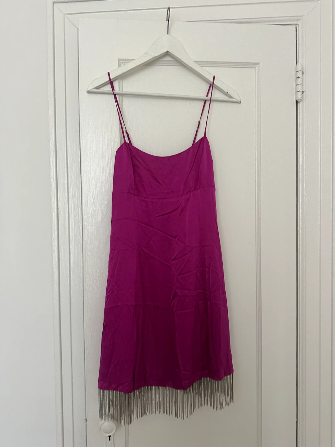 100% Silk Strap Mini Dress with Fringe - photo 2