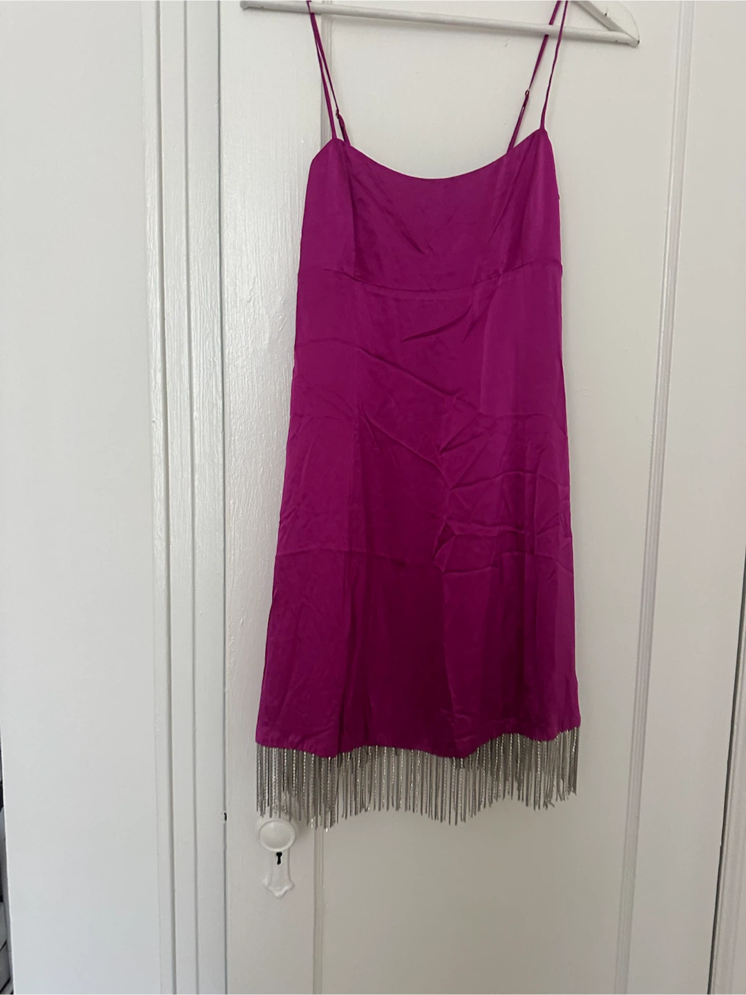 100% Silk Strap Mini Dress with Fringe - photo 3