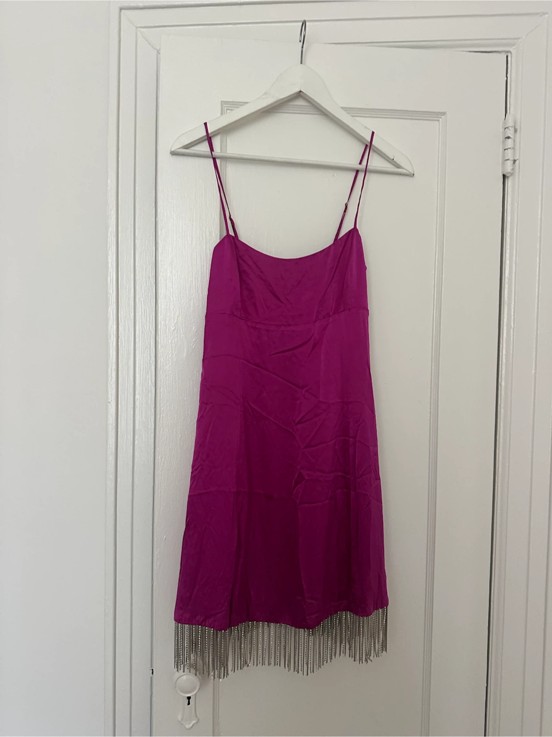 100% Silk Strap Mini Dress with Fringe - photo 5