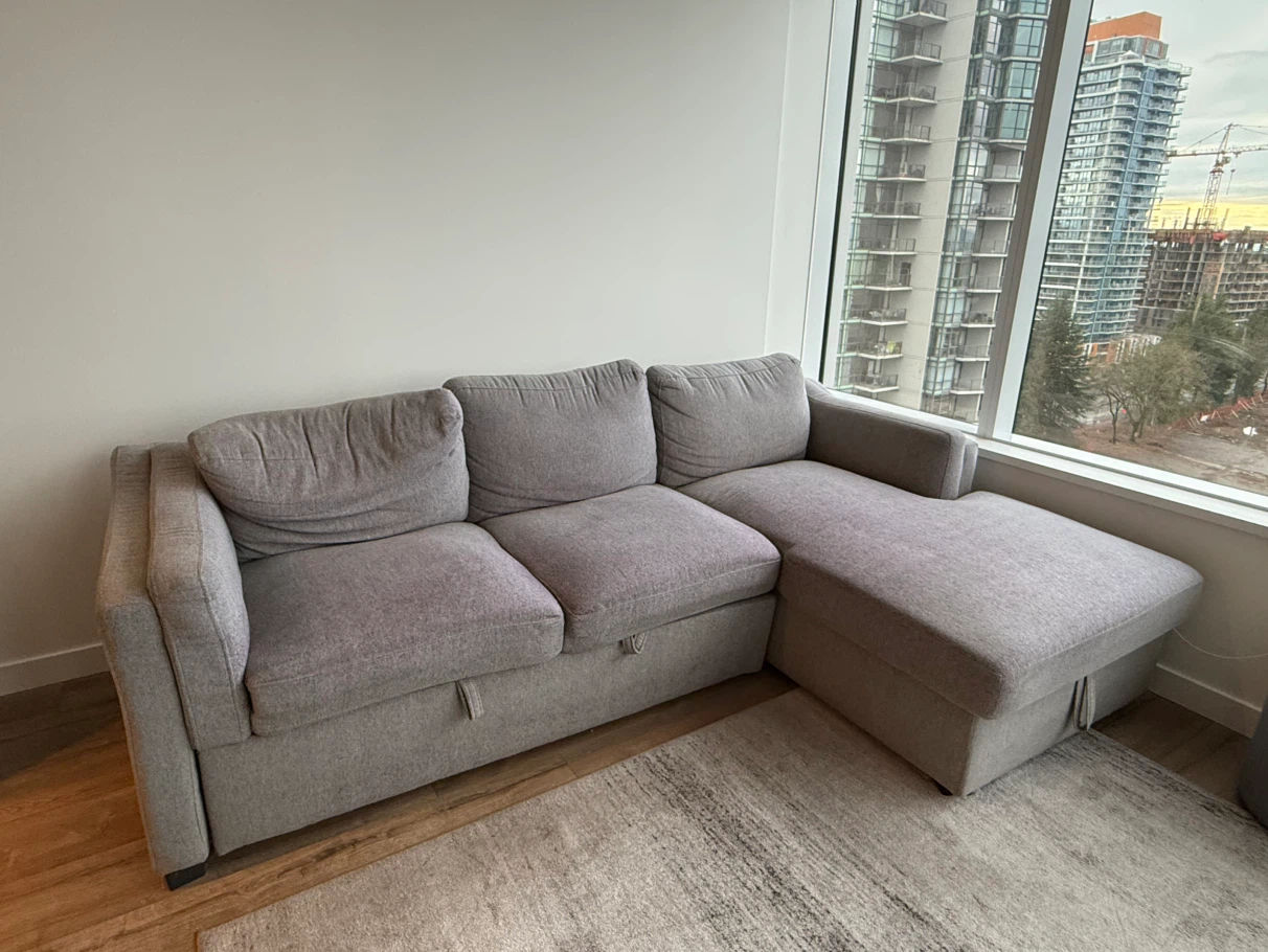 Grey Sectional Sofa with Chaise + Carpet - photo 2