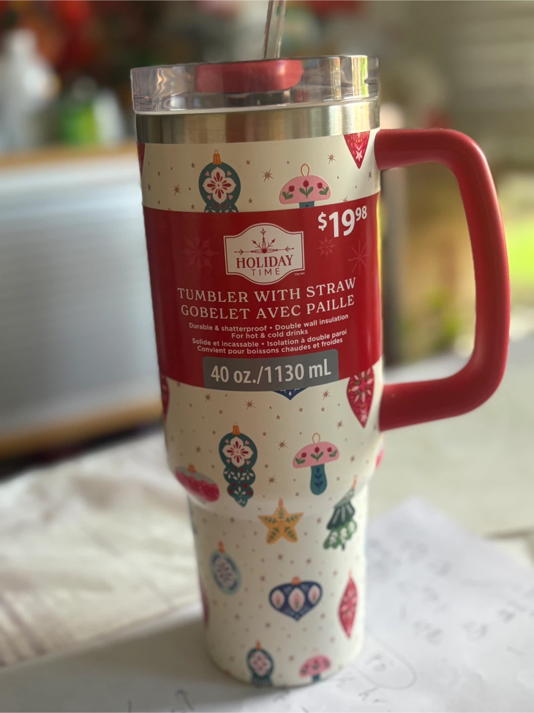Brand New Holiday Time 40oz Stainless Steel Tumbler