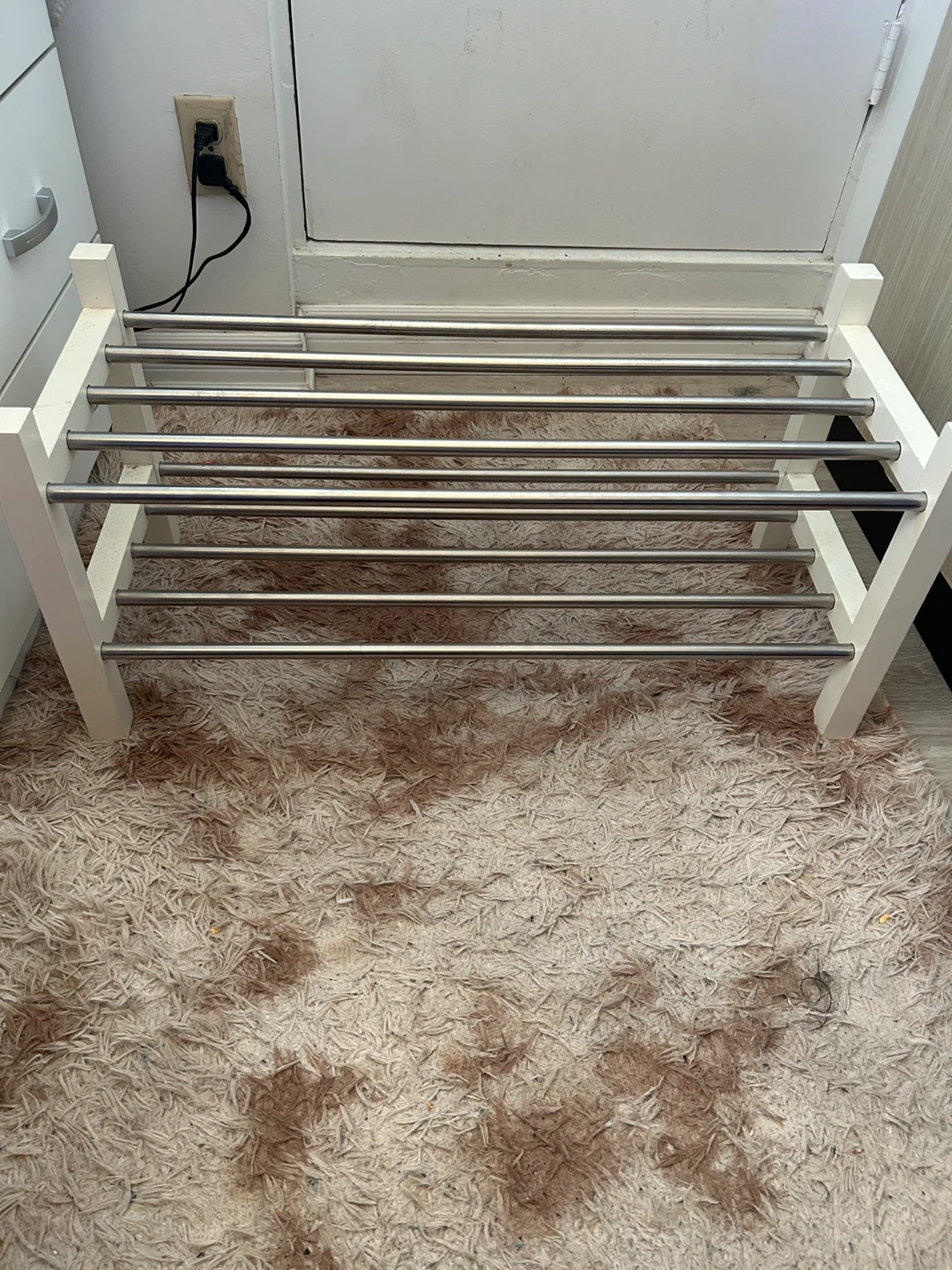 IKEA White Wood and Metal Shoe Rack