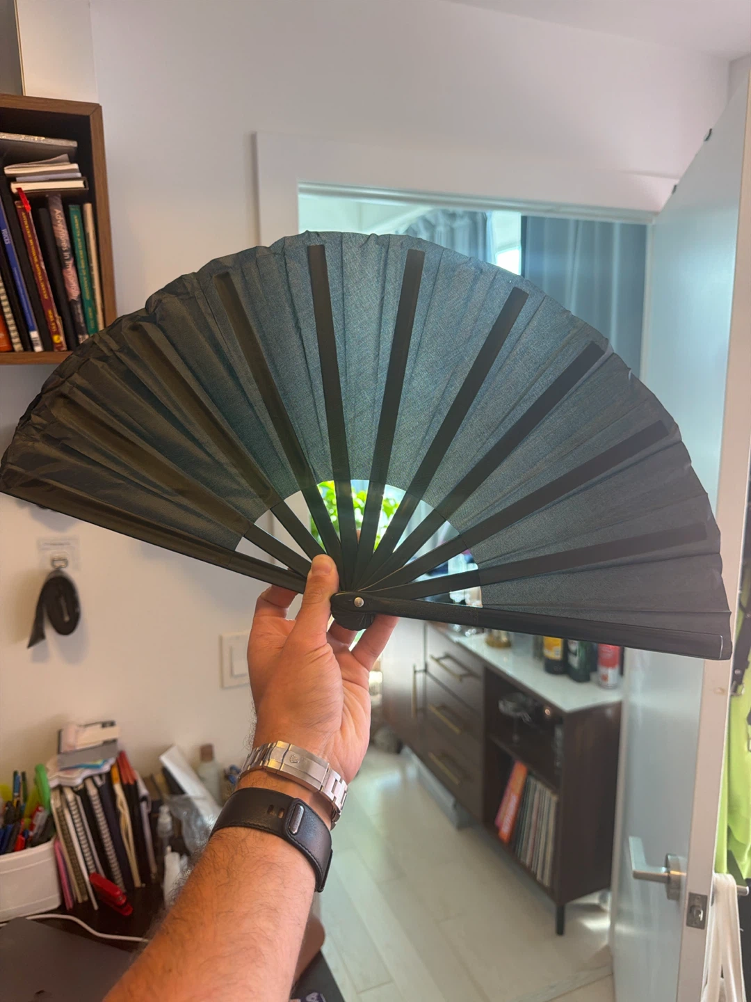 Black folding fan