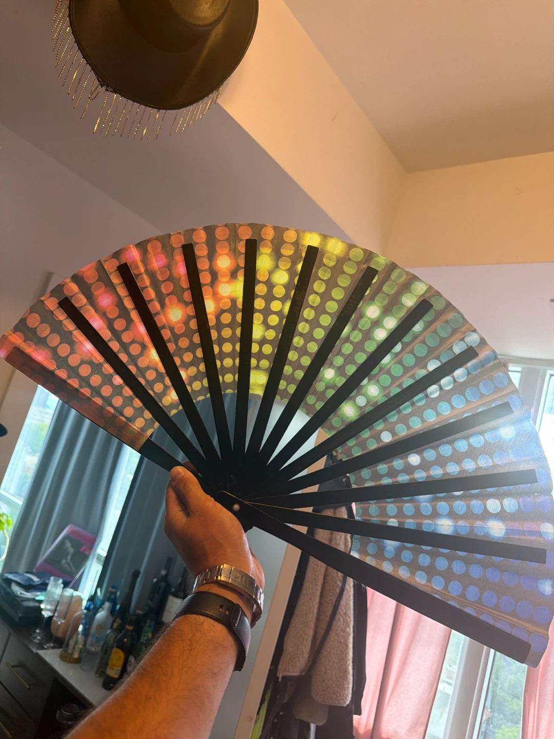 Folding Hand Fan with Colorful Lights