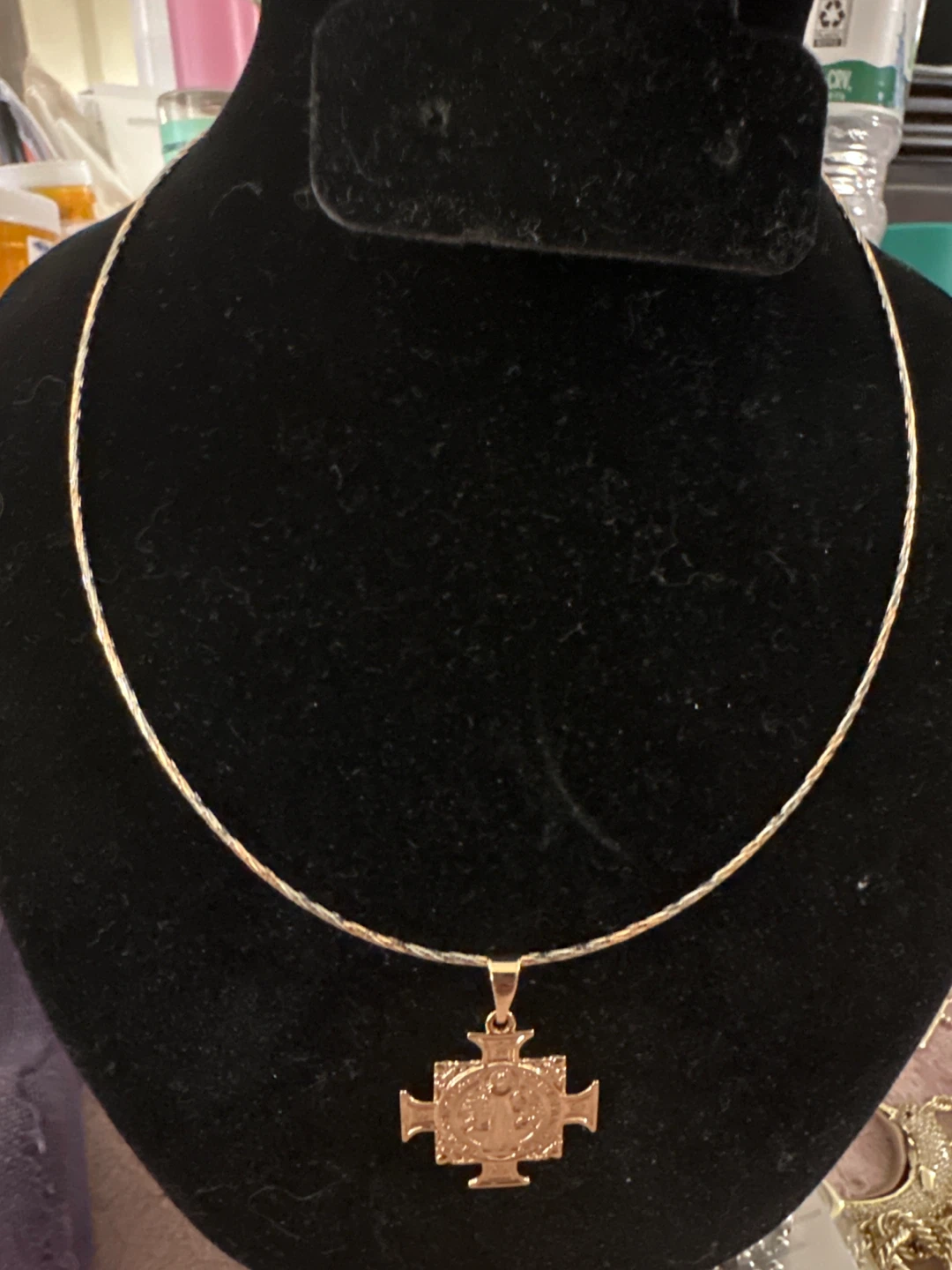 14k 3 Gold Tone laminated St. Benedict Pendant Necklace