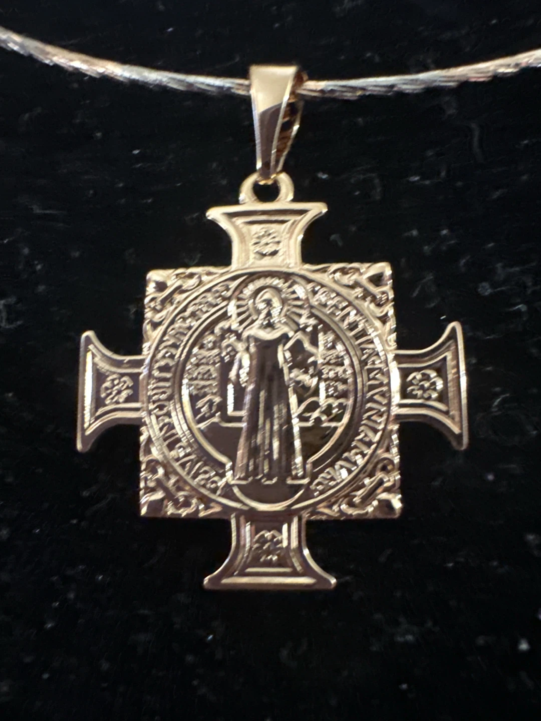 14k 3 Gold Tone laminated St. Benedict Pendant Necklace - photo 2