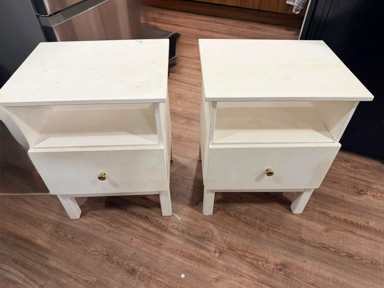 Pair of white IKEA TARVA nightstands