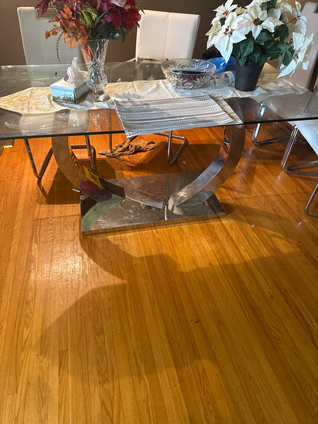 Glass top dining table with chrome base - photo 2