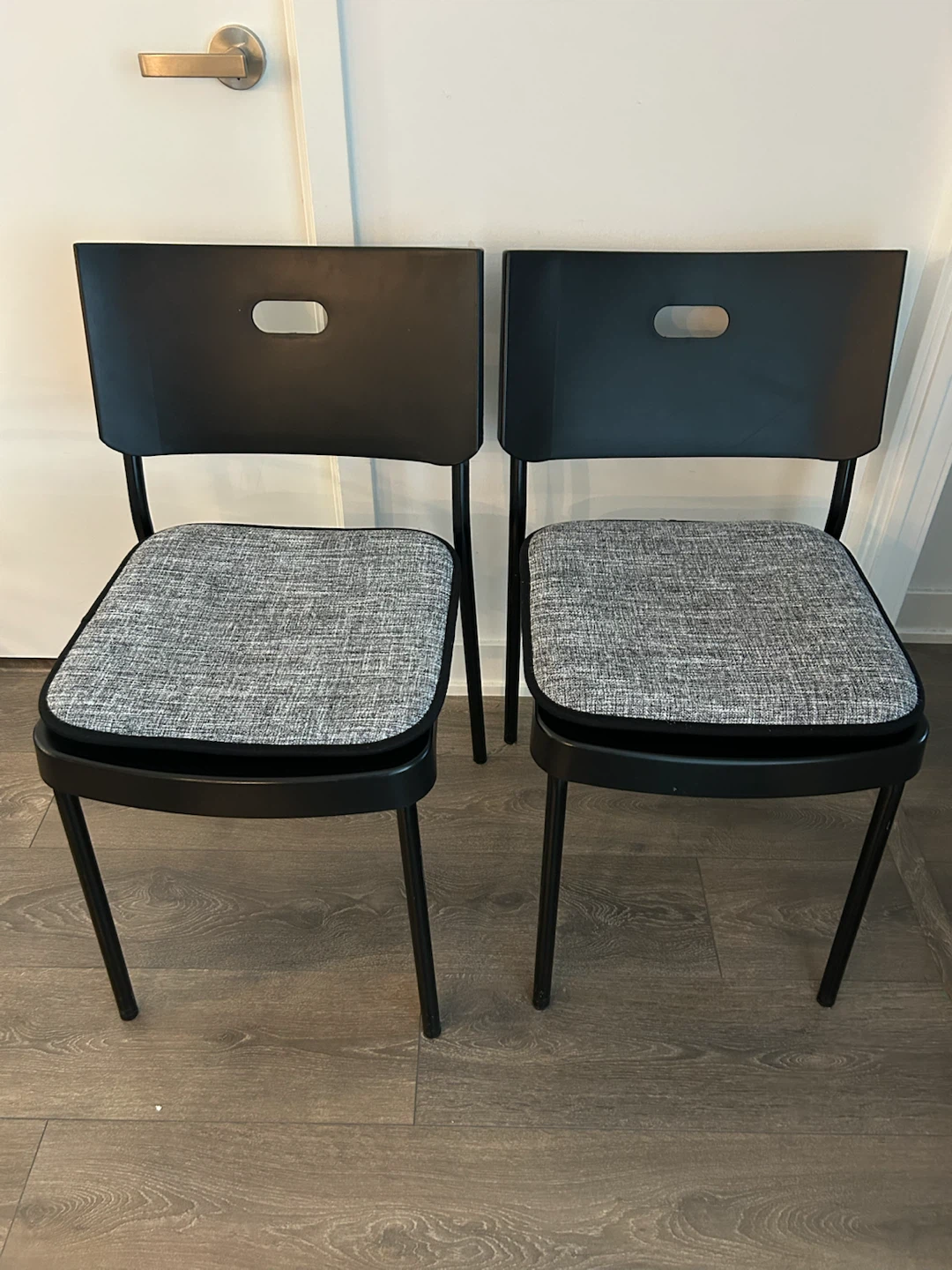 Set of 4 Black IKEA Dining Chairs with Grey Cushions