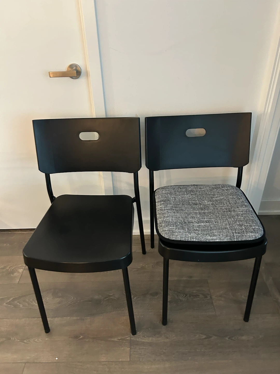Set of 4 Black IKEA Dining Chairs with Grey Cushions - photo 2