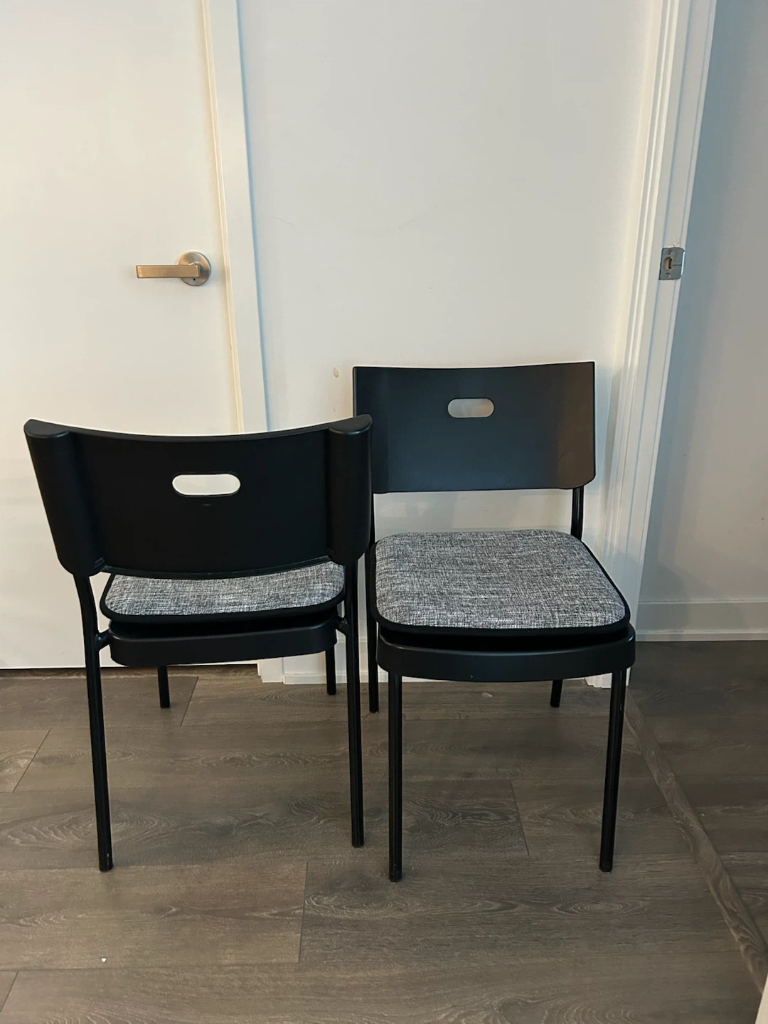 Set of 4 Black IKEA Dining Chairs with Grey Cushions - photo 3