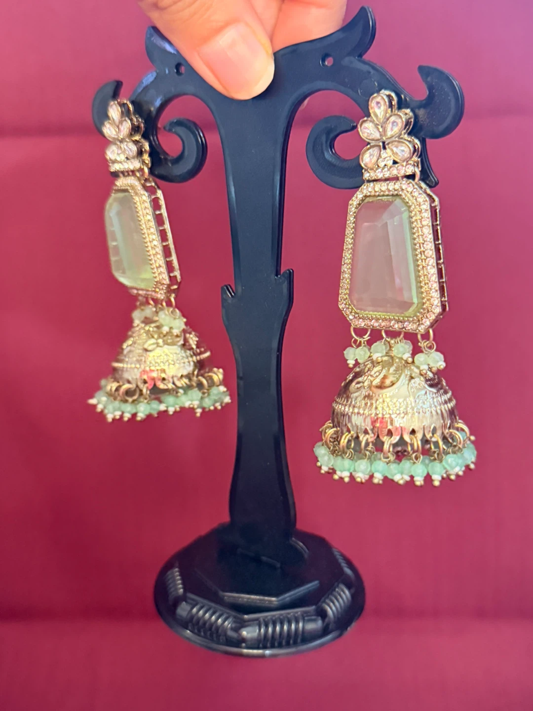 Sea green jhumka earrings - photo 2
