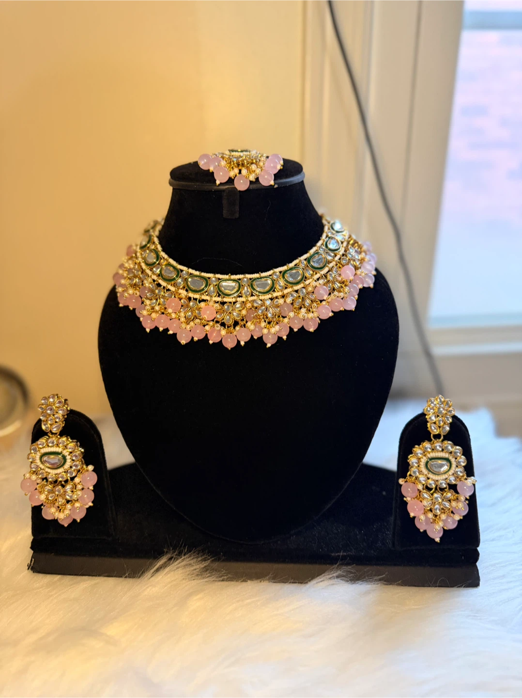 Pink and Gold Kundan Jewellery Set