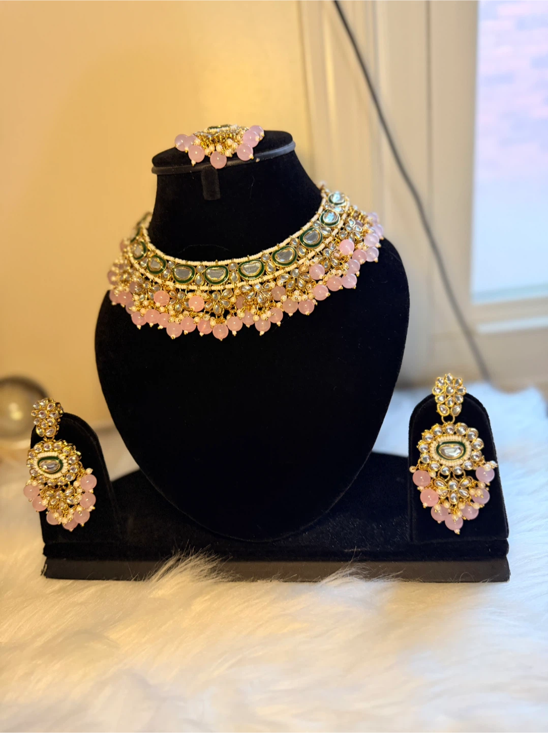 Pink and Gold Kundan Jewellery Set - photo 2