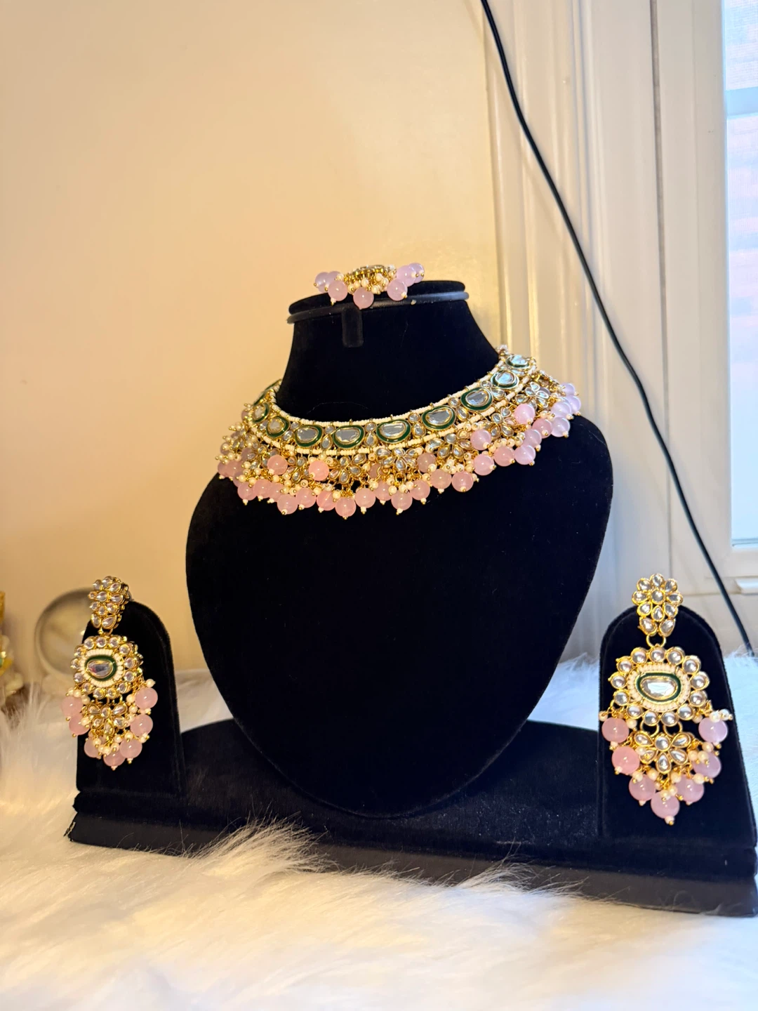 Pink and Gold Kundan Jewellery Set - photo 3