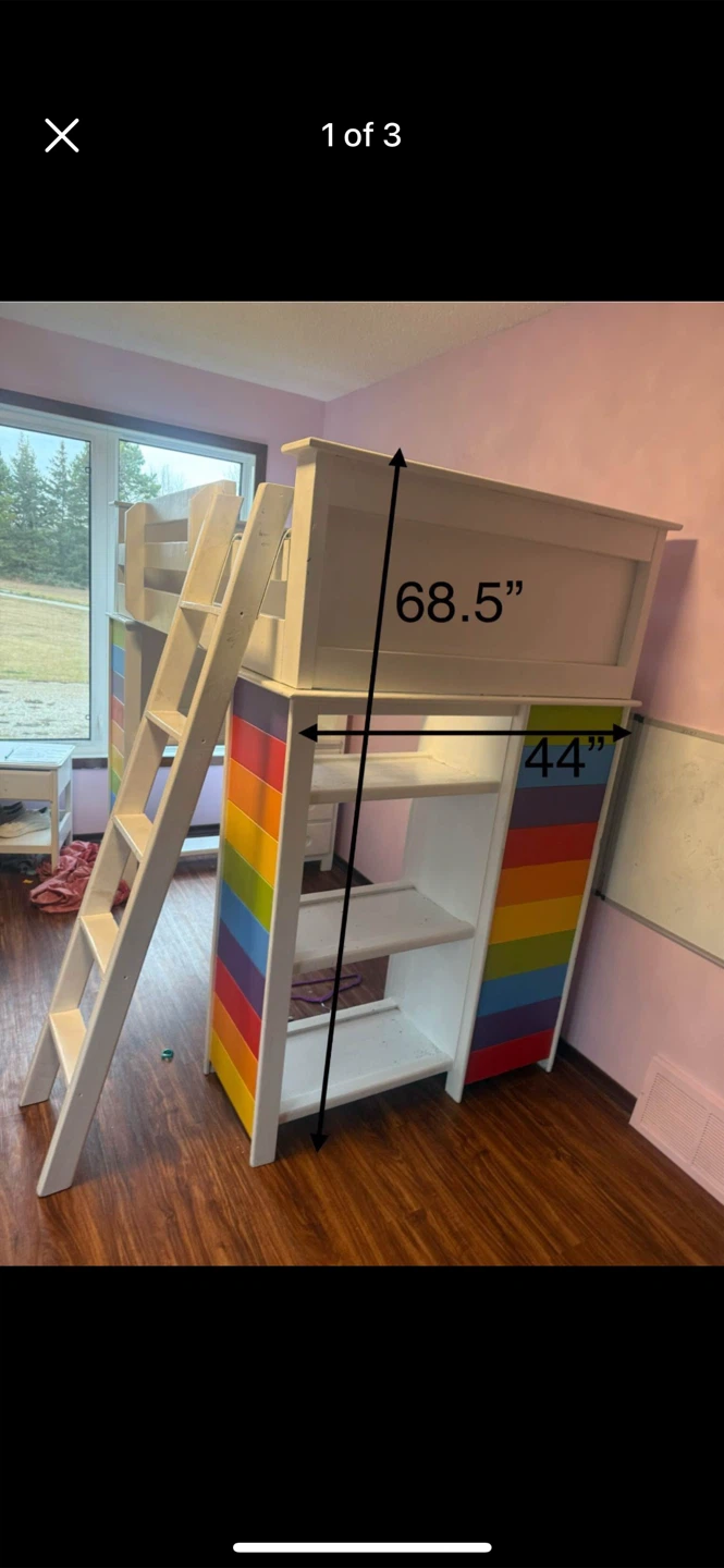 Rainbow Loft Bed with Desk and Drawers