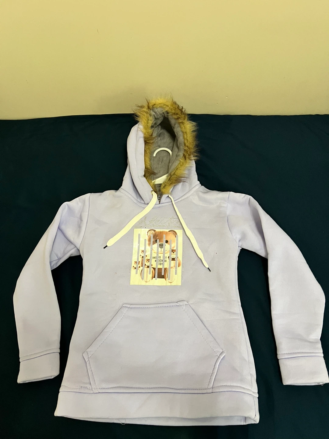Light Purple Moschino Toy Bear Fur Hooded Hoodie