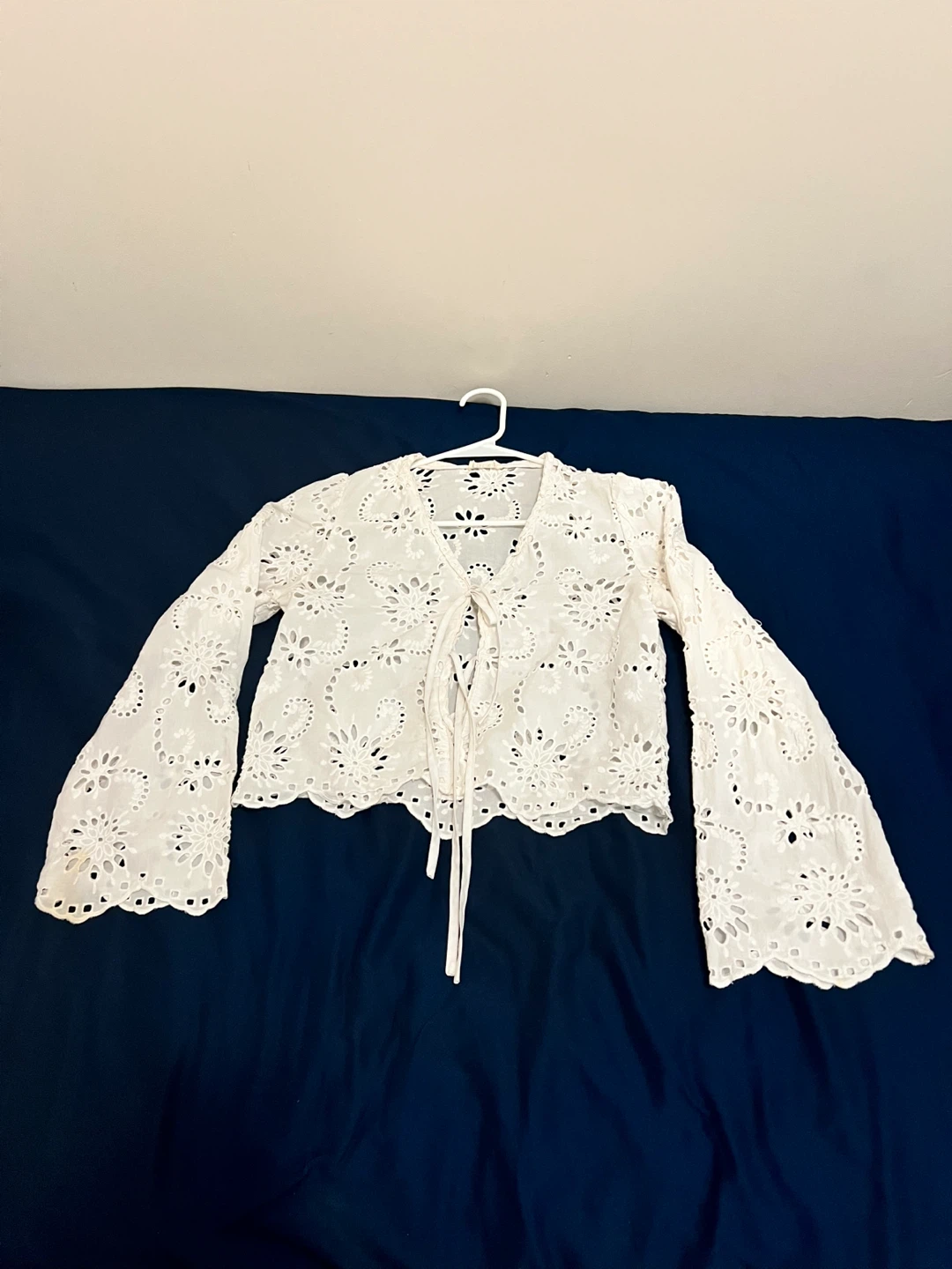 White Eyelet Tie-Front Bolero Top - photo 2