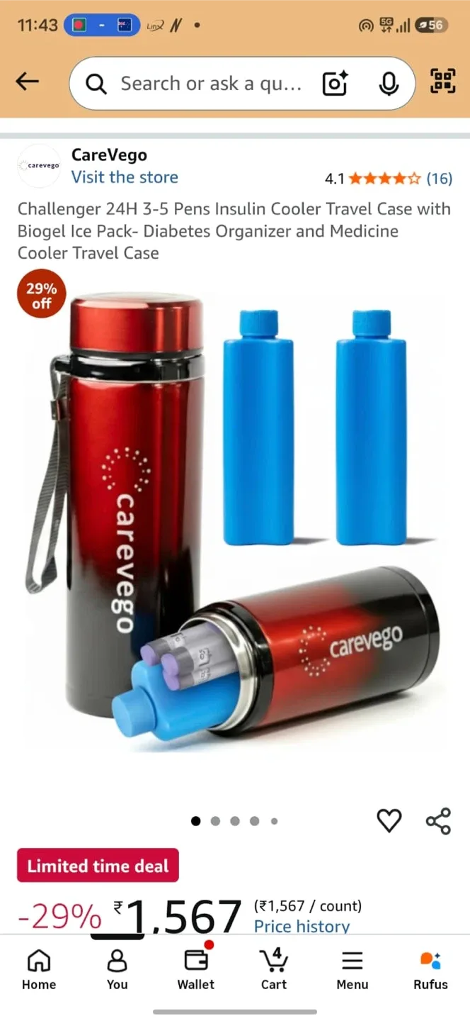 CareVego Insulin Cooler Travel Case with Biogel Ice Packs