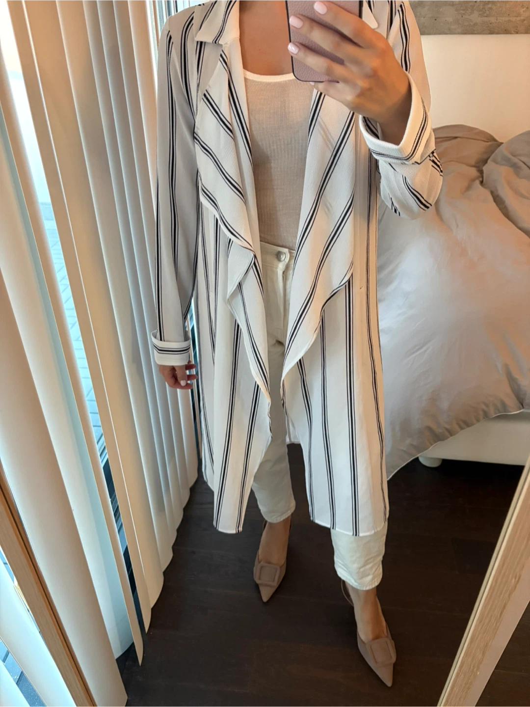 WHITE/NAVY Chic Lightweight Duster F21 Jacket - size small