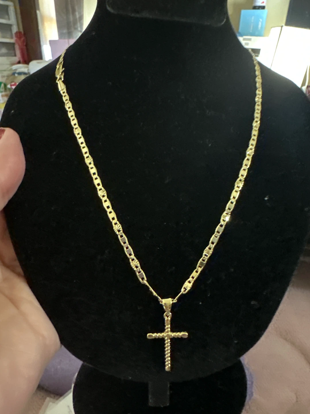 14k Gold tone laminated Cross Pendant Necklace