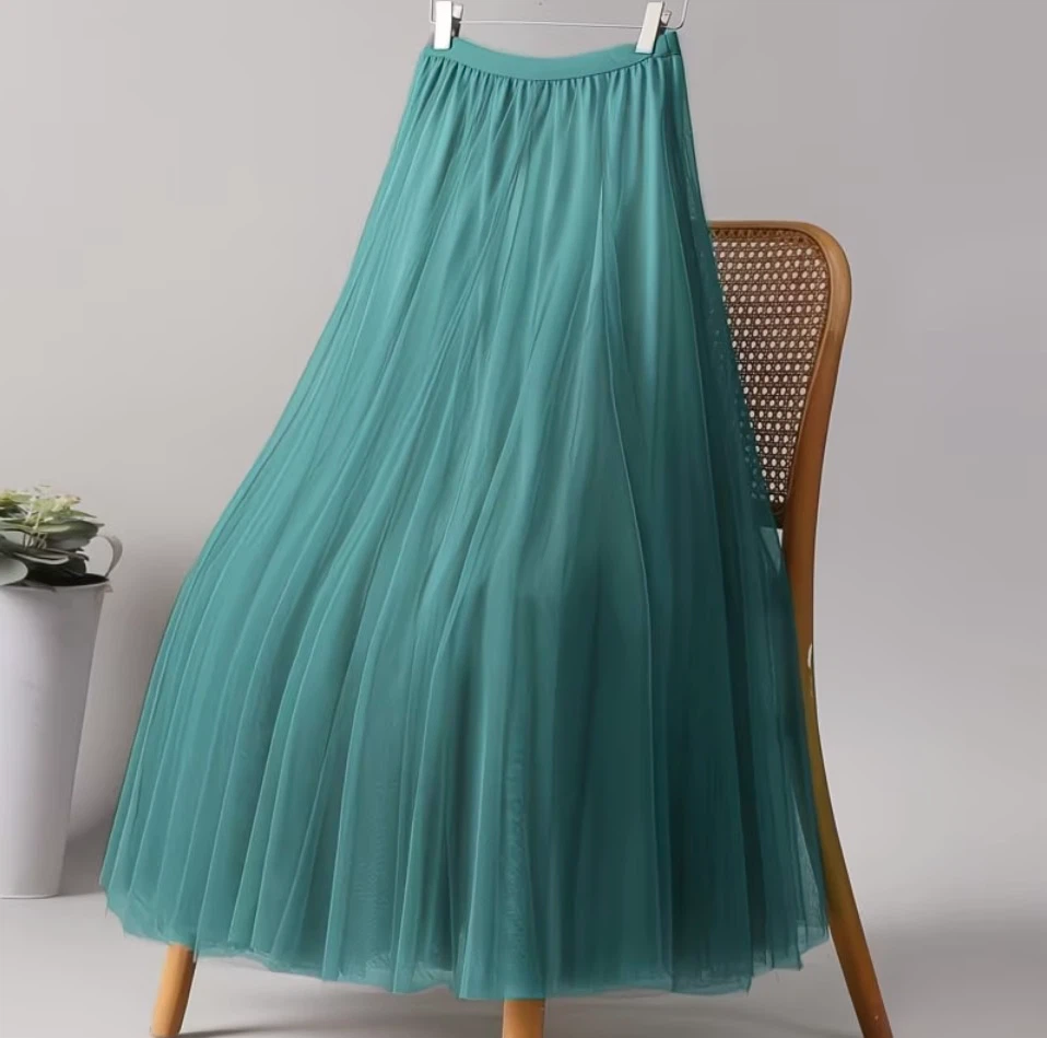 Pleated teal tulle maxi skirt - photo 2