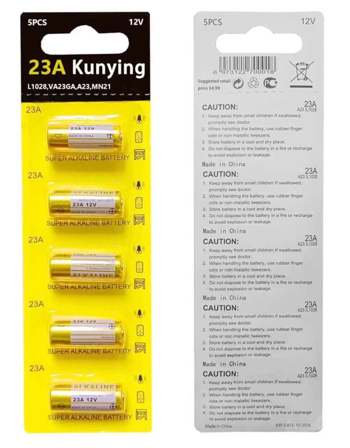 23A 12 Volt Battery A23 Batteries