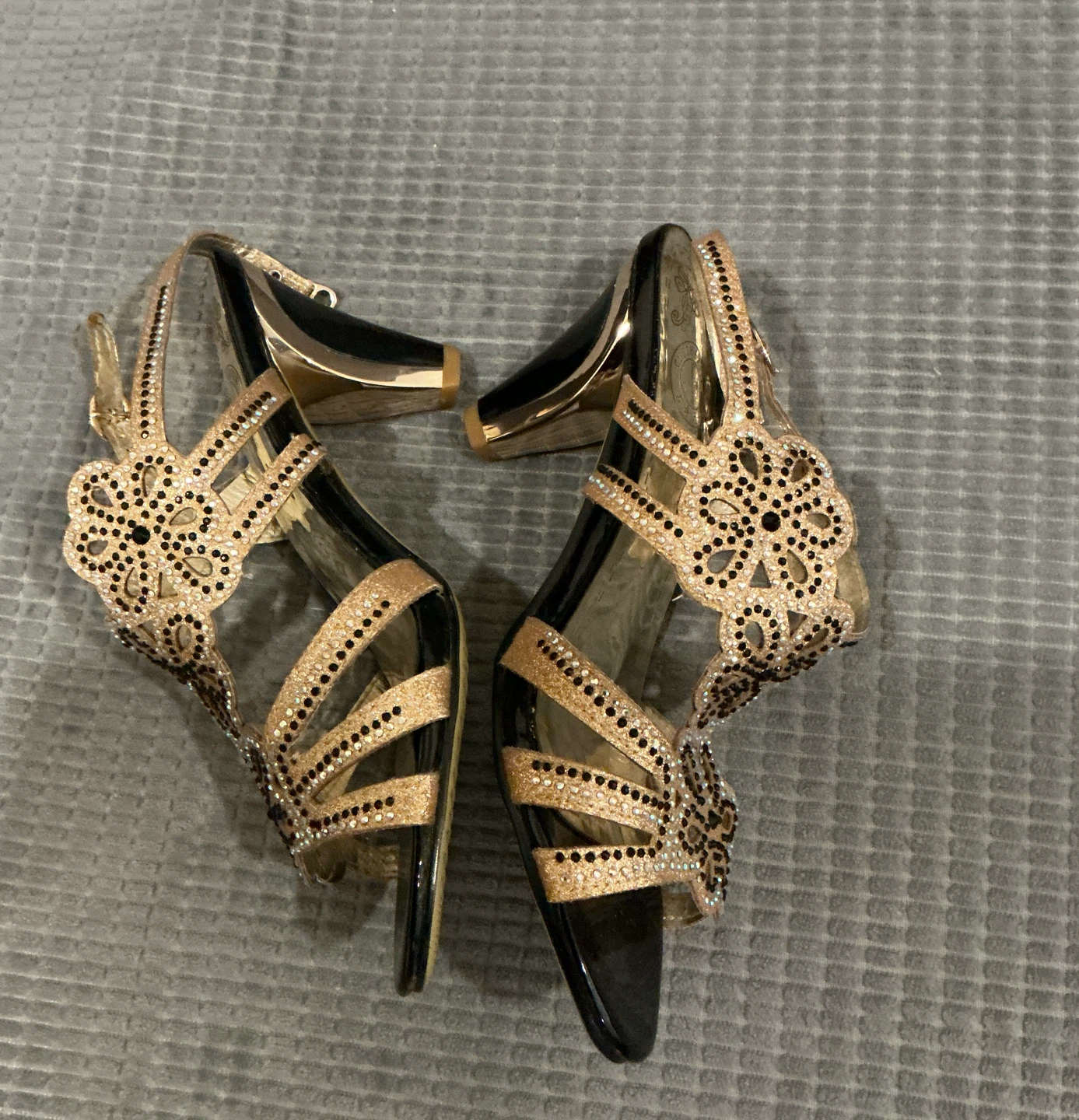 Gold Embellished Heeled Sandals - photo 2