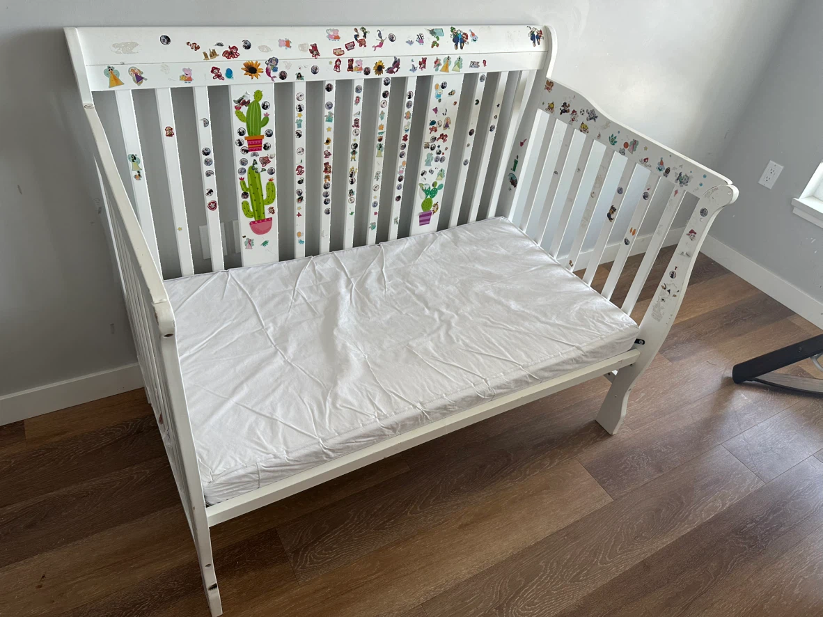 White Wooden Crib/ First bed combo