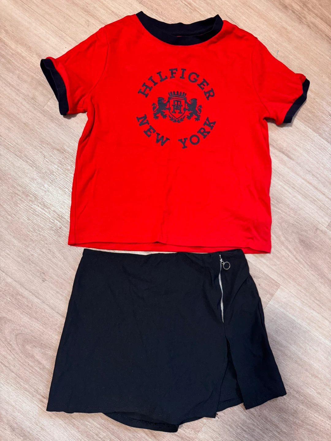 Tommy Hilfiger Red T-Shirt and Black Skirt Set