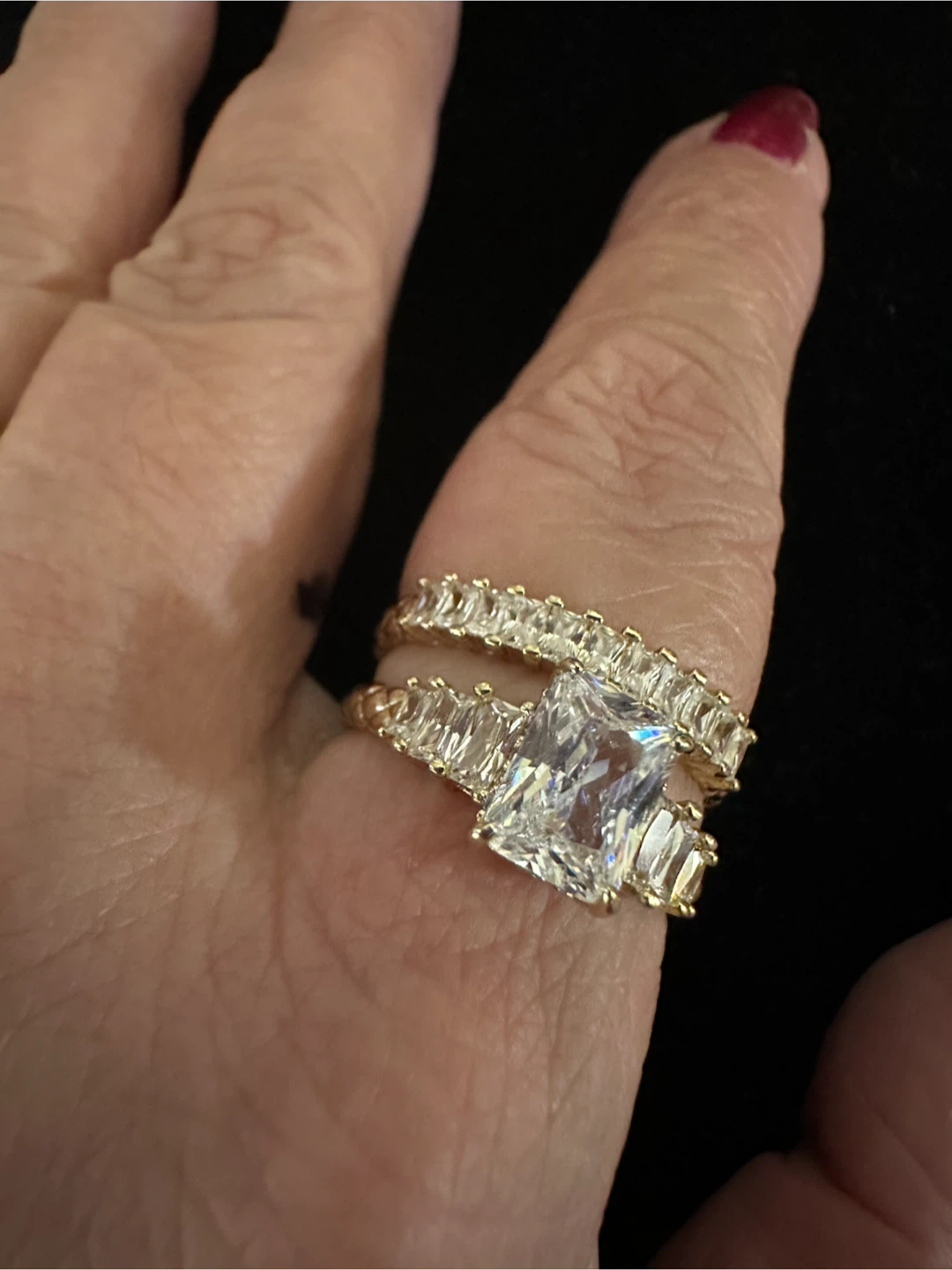 14k Gold laminated ring set with clear stones