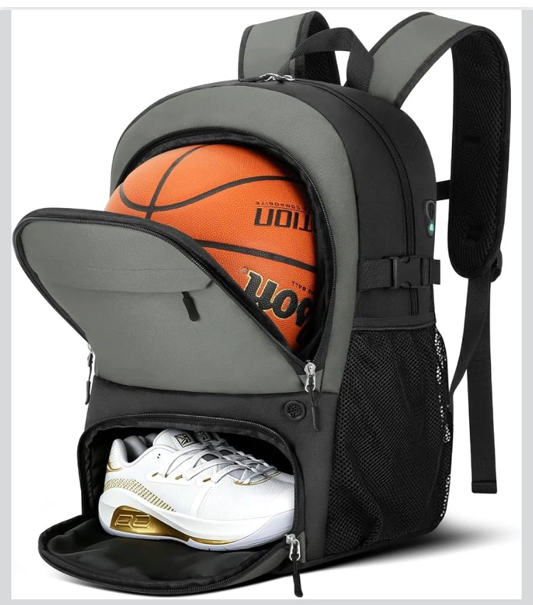 Large Gray Basketball Backpack with Shoe Compartment