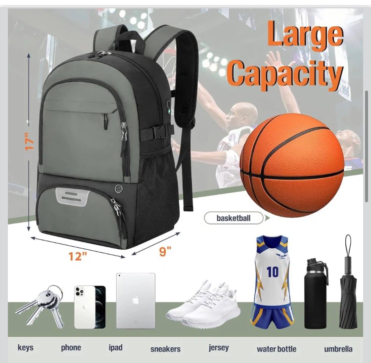 Large Gray Basketball Backpack with Shoe Compartment - photo 2