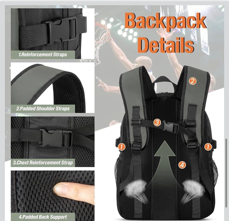Large Gray Basketball Backpack with Shoe Compartment - photo 4