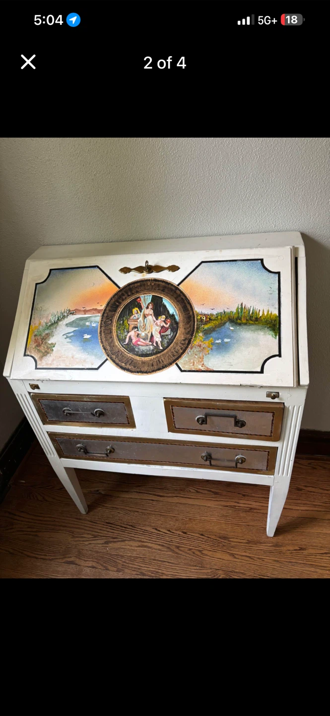 Vintage Secretary Desk with Painted Mural