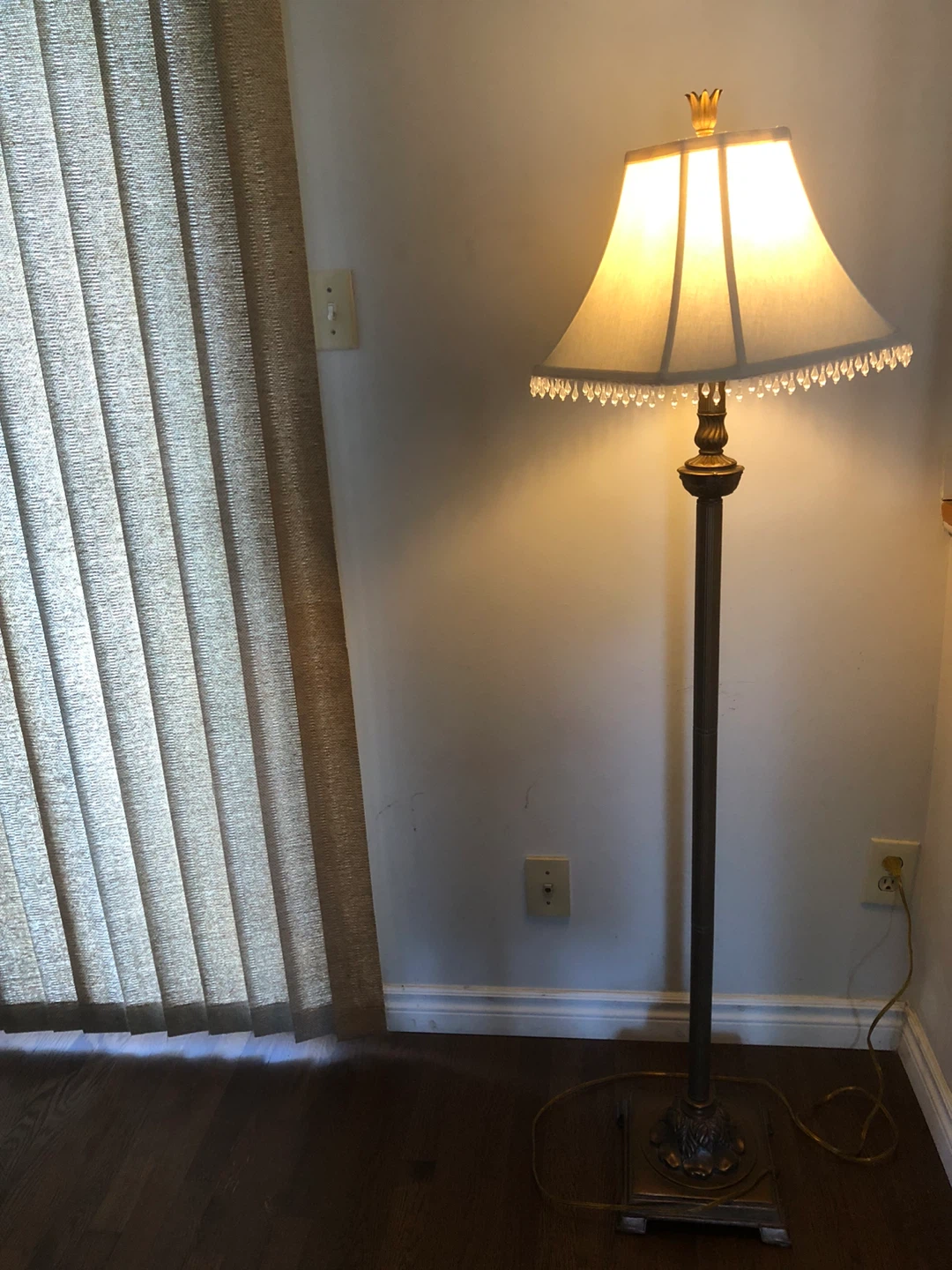 Vintage style brass floor lamp with beaded shade