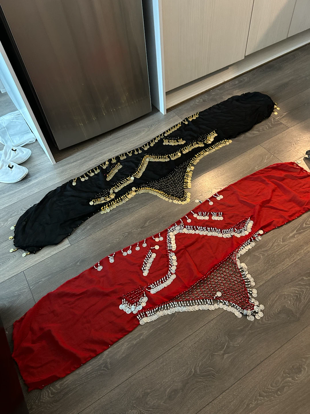 Belly Dance Hip Scarves (Red and Black)