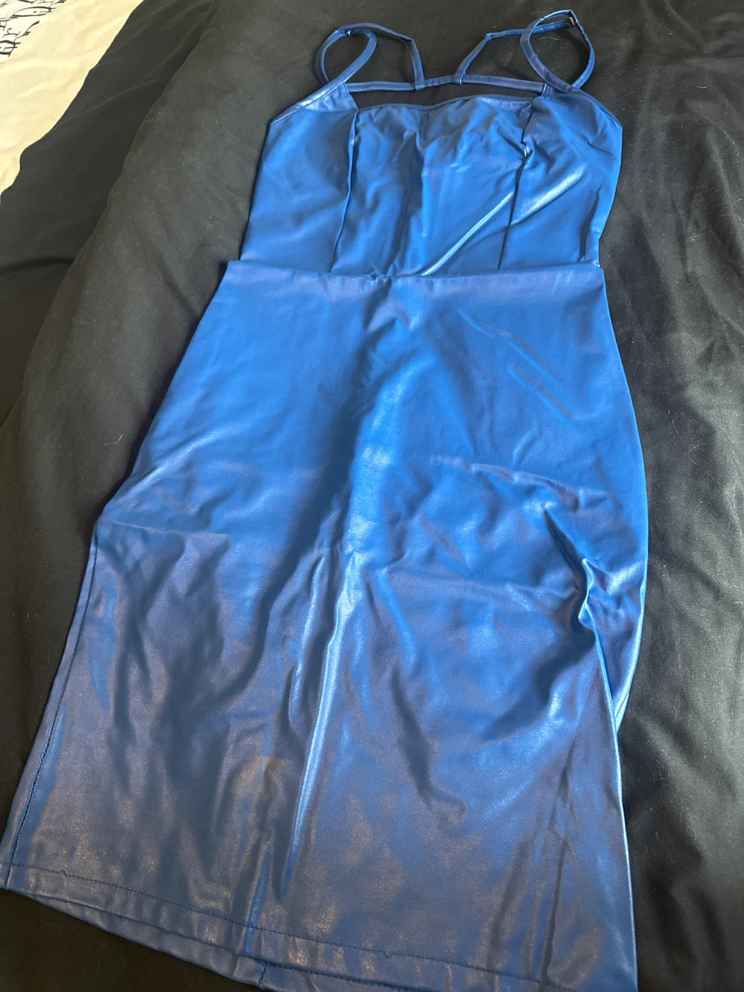 Royal Blue Faux Leather Midi Dress