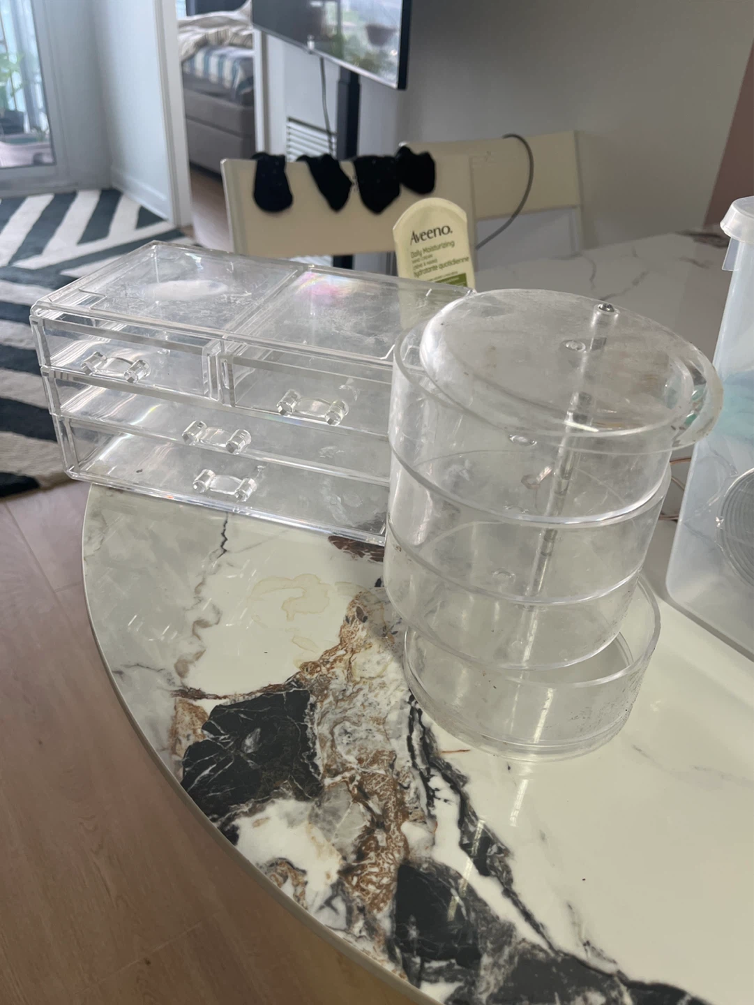 Clear Acrylic Makeup Organizer with Drawers and Rotating Top