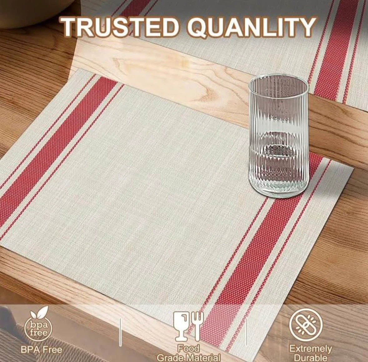 Placemats Red Table Mats Set of 8 Woven Vinyl Place Mats - photo 2