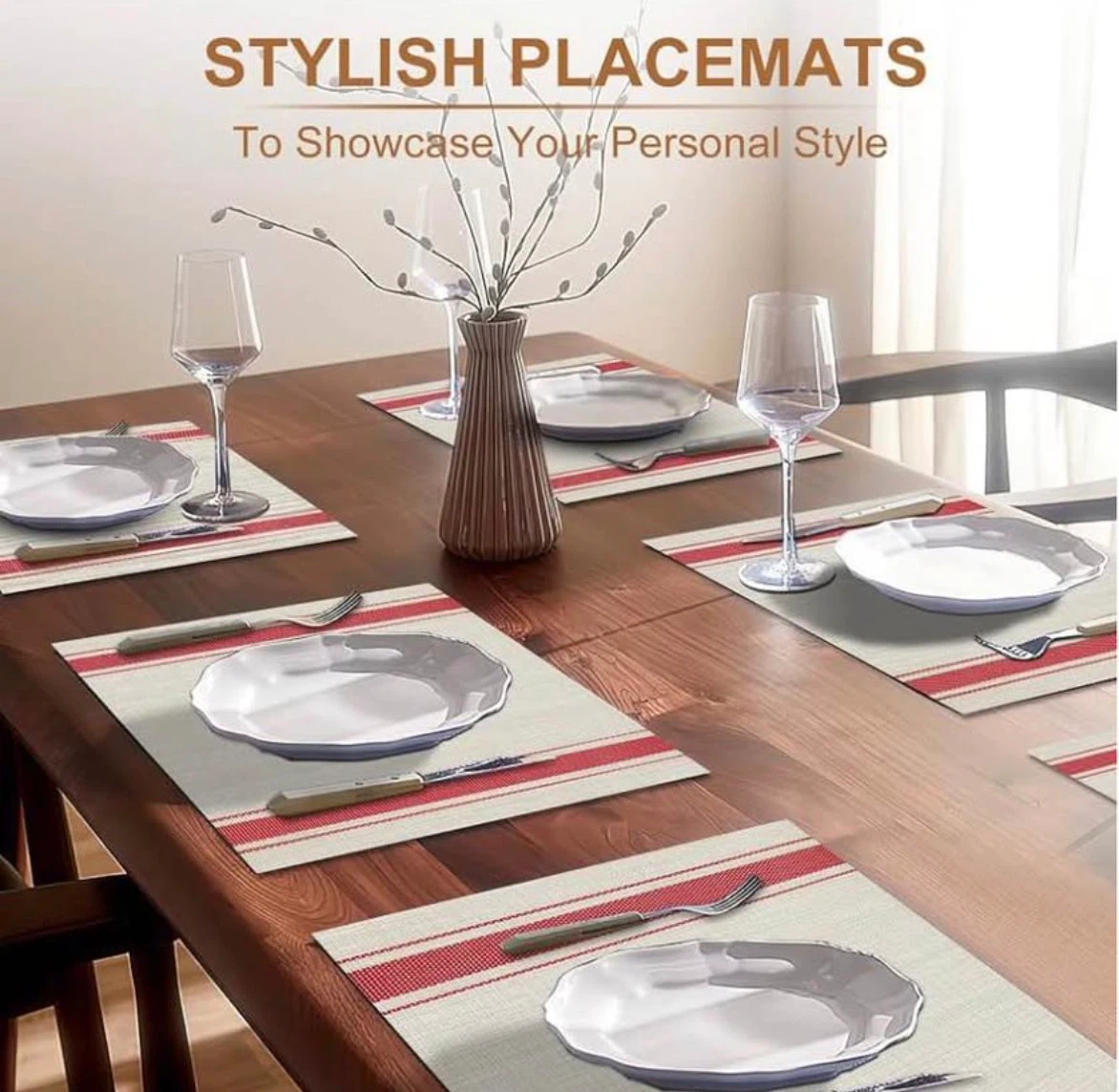 Placemats Red Table Mats Set of 8 Woven Vinyl Place Mats - photo 5