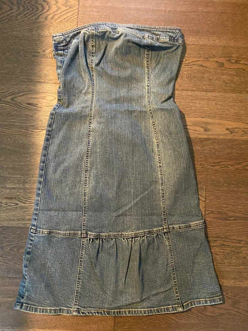 EUC: Y2K RW&Co. Britney Strapless Denim Ruffle Hem Dress 2