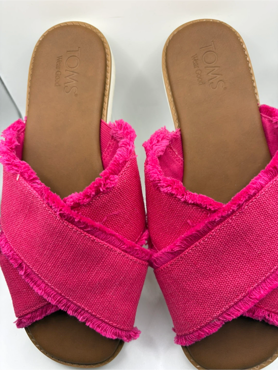 TOMS Pink Cross-Strap Frayed Slide Sandals - photo 2