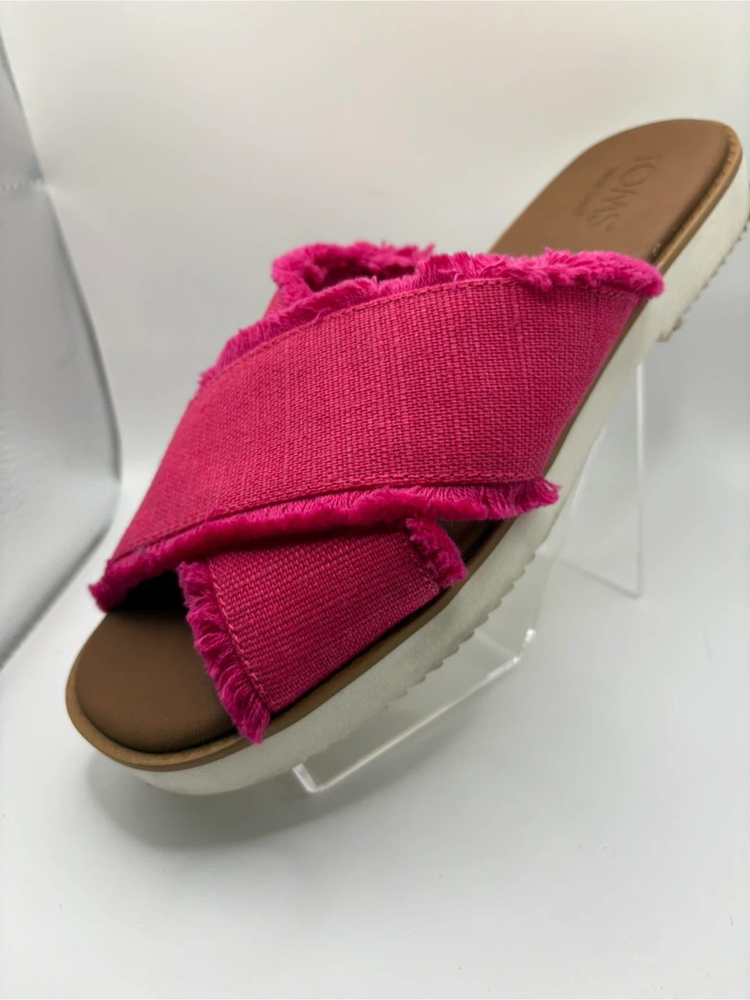 TOMS Pink Cross-Strap Frayed Slide Sandals - photo 3