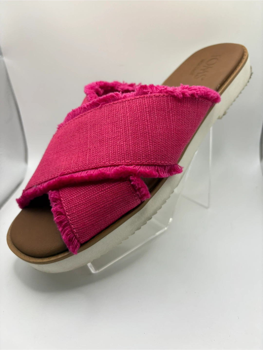 TOMS Pink Cross-Strap Frayed Slide Sandals - photo 4