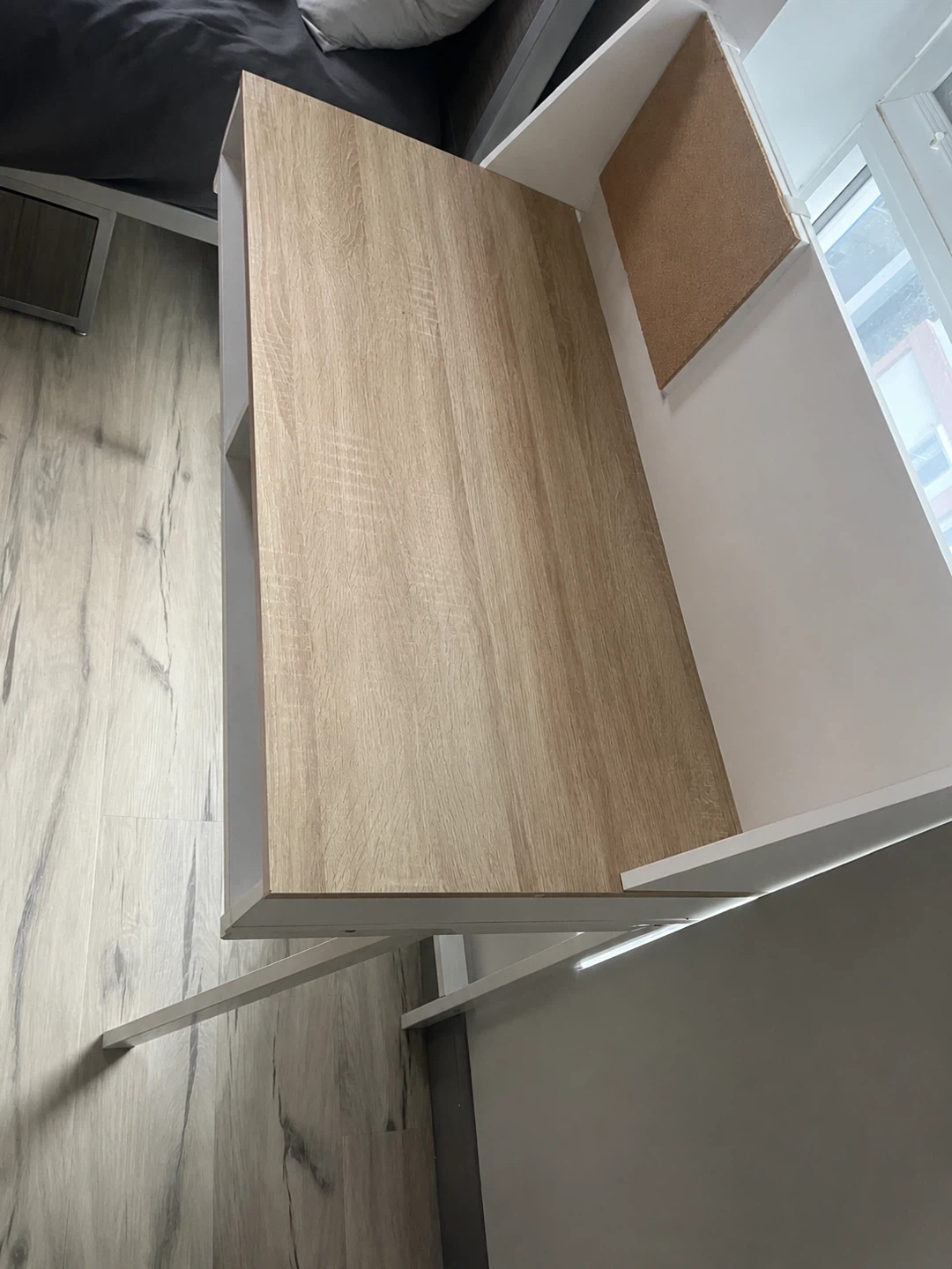 Wood & White Study Desk with Storage Shelf
